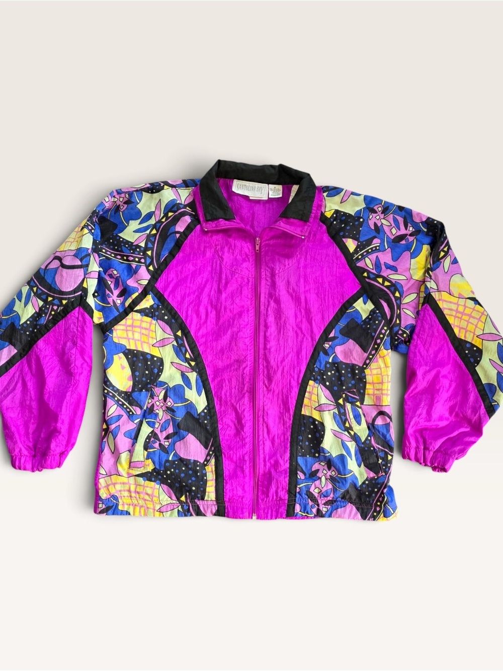 Vintage 90s Santolina Bay Hot Pink Abstract Windbreaker M